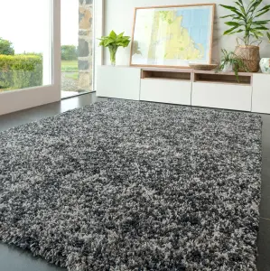 Super Soft Mottled Tonal Slate Grey Shaggy Area Rug 120x170cm