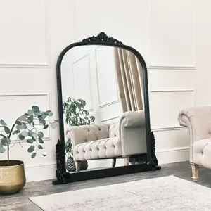 Melody Maison Large Arch Black Ornate Overmantle Mirror - 152cm x 128cm