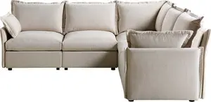 Byron Pillow Edge Beige Fabric Modular Sofa, 5-Seater Corner - Daals - Sofas