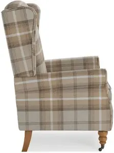 Dunelm Oswald Grande Check Wingback Armchair, Country, Natural Oswald Wingback, Textured Weave Fabric