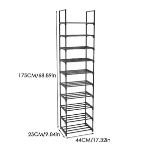 10 Tier Rack Customizable Metal Shoe Rack in Black, Assembly Required