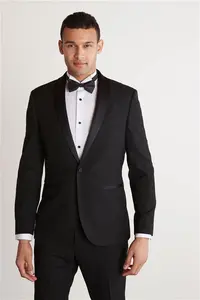 Mens Next Black Shawl Slim Fit Tuxedo Suit Jacket - Black Shawl