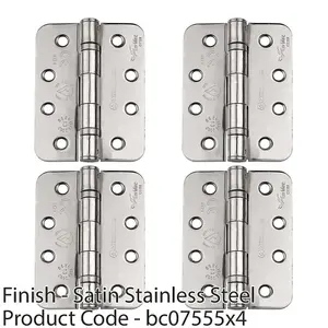 4 PACK - PAIR Grade 13 Heavy Duty Ball Bearing Hinge - RADIUS 102 x 76mm Satin Steel