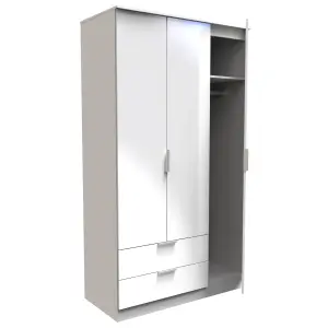 Poole Triple Wardrobe with 2 Drawers in White Gloss (Ready Assembled)