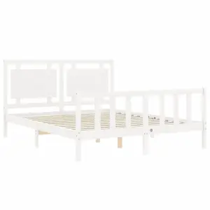 Berkfield Bed Frame with Headboard White King Size Solid Wood