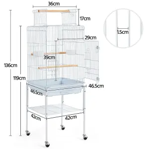 Yaheetech White Play Top Metal Bird Cage w/ Detachable Rolling Stand