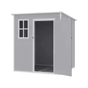 Grey Garden Shed Durable PP Storage Shed with Pent Roof, Window, and Vent, 6 x 6 ft