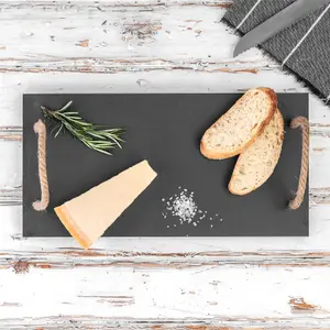 Argon Tableware - Slate Serving Tray with Rope Handles - 40 x 20cm