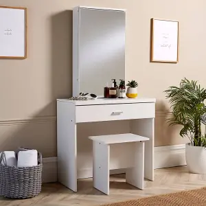 Home Source Berlin Dressing Table Set with Mirror and Stool White