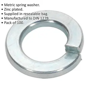 50 PACK Metric Spring Washer - M8 - DIN 127B - Zinc Plated Metal Spacer