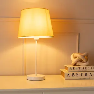 ValueLights Charles White Single Stem Table Lamp with Mustard Tapered Lamp Shade and LED Bulb