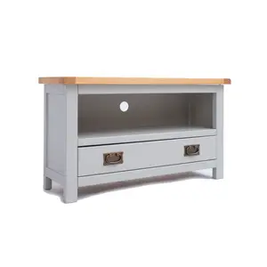 Argenta Light Grey 1 Drawer TV Cabinet Brass Drop Handle