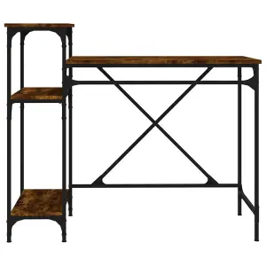 Berkfield Desk with Shelves Smoked Oak 105x50x90 cm Engineered Wood&Iron