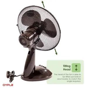 Oypla Electrical 12" 3 Speed Oscillating Black Electric Desk Home Office Fan