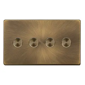 Antique Brass Screwless Plate 4 Gang 2 Way LED 100W Trailing Edge Dimmer Light Switch. - SE Home