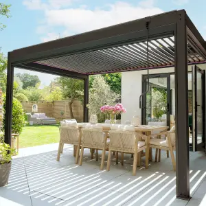 PergoSTET 3m x 4m Pergola with 3 Drop Sides and LED Lighting in Grey