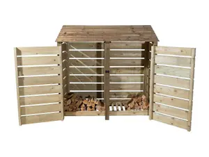 Slatted wooden log store with door W-187cm, H-180cm, D-88cm - natural (light green) finish