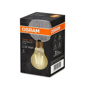 Osram LED Filament GLS 2.5W E27 Vintage 1906 Extra Warm White Gold (3 Pack)