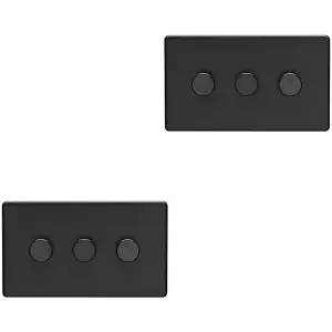 2 PACK 3 Gang Dimmer Switch 2 Way LED SCREWLESS MATT BLACK Light Dimming Wall