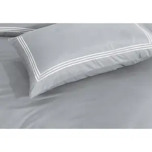 My Home Store Junco Microfiber 3 Piece Luxury Bratta Stitch Duvet Cover Sets With Pillowcase Grey/White / Single - 1 Standard Pillowcase