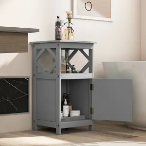 Costway Bathroom Floor Cabinet Single Door Storage Organizer Cabinet W/ Open Compartment