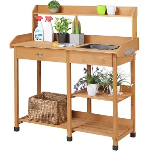 Yaheetech Wood Outdoor Potting Bench Table with Sink Drawer Rack Shelves