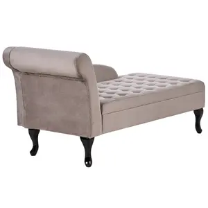 Left Hand Velvet Chaise Lounge with Storage Taupe PESSAC