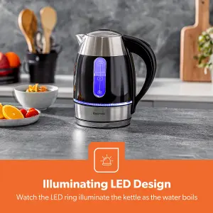 Geepas 1.7L Illuminating Electric Kettle, Opus 2 Slice Bread Toaster & 9L Dual Zone Air Fryer Kitchen Combo Set