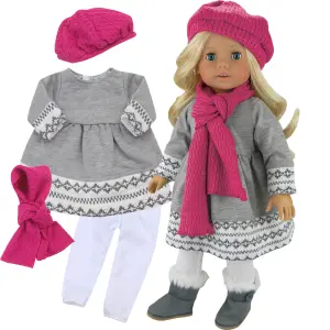 Sophia's by Teamson Kids Doll Dress, Leggings, Hat, and Scarf Set for 18" Dolls