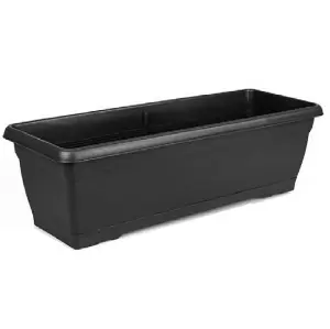 Set Of 4 Large 72cm Black Garden Plastic Trough Balcony Planter Window Plant Box