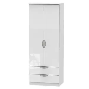 Chelsea Ready assembled Contemporary Gloss white 2 Drawer Tall Double Wardrobe (H)1970mm (W)740mm (D)530mm