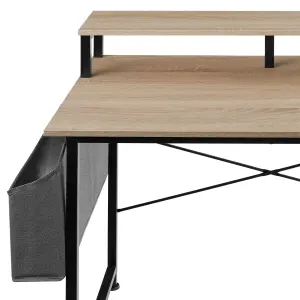 Desk with shelf and fabric bag - industrial wood light, oak Sonoma