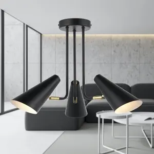 First Choice Lighting Dakotta Matt Black & Brushed Gold Adjustable 3 Light Fitting