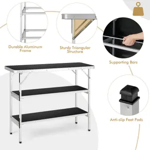 Costway Folding Camping Table Aluminum Portable Picnic Table 2-Tier Open Shelves W/ Bag