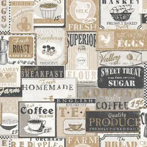 Galerie Nostalgie Beige Enamel Signs Smooth Wallpaper