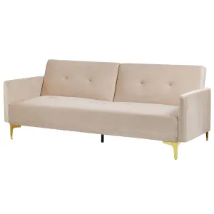 Beliani Retro Sofa Bed LUCAN Beige Velvet