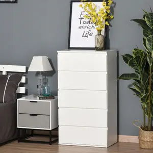 HOMCOM 5 Drawer Cabinet Storage Cupboard Sideboard Organiser Living Room White