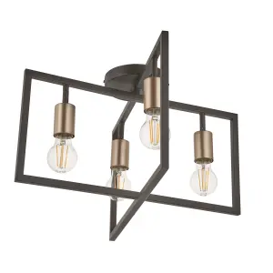 York Brushed Matt Steel Bronze effect 4 Lamp LED Ceiling light