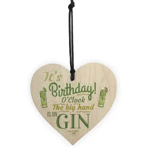 Red Ocean Gin OClock Birthday Gift Funny Card Wooden Hanging Heart Plaque Friendship Drinking Gift