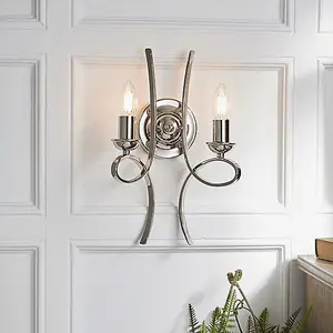 Luminosa Penn 2 Light Indoor Twin Candle Wall Light Polished Nickel Plate, E14