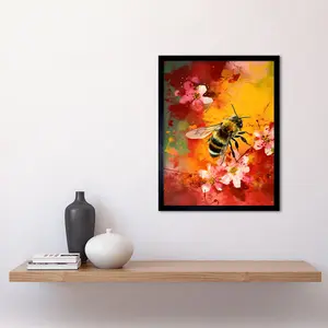 Marvine Honey Bee On Abstract Flower Bed Oil Painting - Single Picture Frame Print