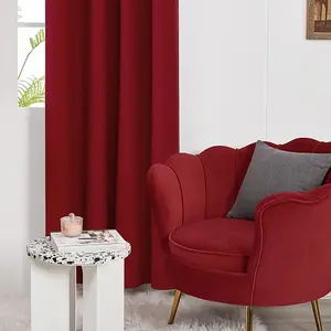 Deconovo Linen 100% Blackout Curtains with Coating Back Layer Thermal Eyelet Curtains for Living Room, 46 x 54 Inch, Red, 2 Panels