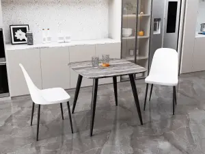 Core Products Aspen Grey Oak Effect 80cm Square Dining Table with 2 White Plastic Duo Design Chairs