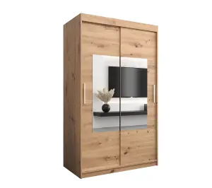 Chic Torino Mirrored Sliding Door Wardrobe (H)2000mm  (W)1200mm (D)620mm - Stylish Storage in Oak Artisan