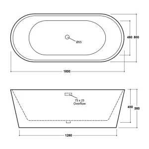 Luxury 1800 x 800mm White Freestanding Bath