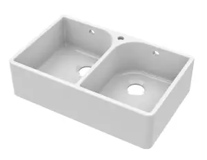 Fireclay Double Bowl Full Weir Butler Kitchen Sink, Overflow & Tap Hole 795mm