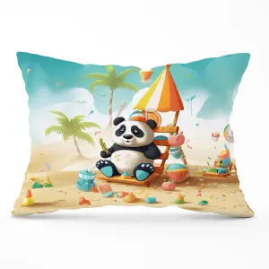 Happy Panda On A Beach Holiday Cushions 33cm x 48cm