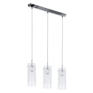 Luminosa Modern Hanging Pendant Chrome 3 Light  with Clear Shade, E27