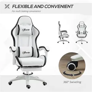 Vinsetto Racing Gaming Chair, Reclining PU Leather Computer Chair With 360 Degree Swivel Seat, Footrest, Removable Headrest White And Black | Aosom UK