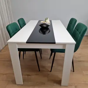 Kitchen Dining Table And 4 Chairs Wooden White Black Table Tufted Velvet Green Chairs